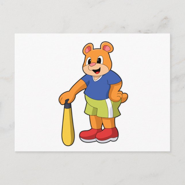 Carte Postale Ours au baseball avec une batte de baseball (Devant)