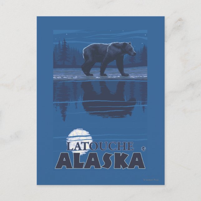 Carte Postale Ours au clair de lune - Latouche, Alaska (Devant)