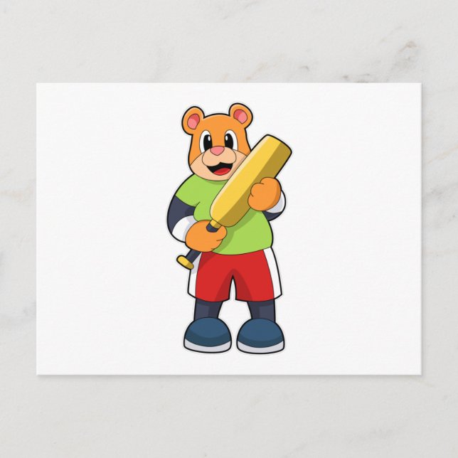 Carte Postale Ours au cricket avec batte de cricket (Devant)