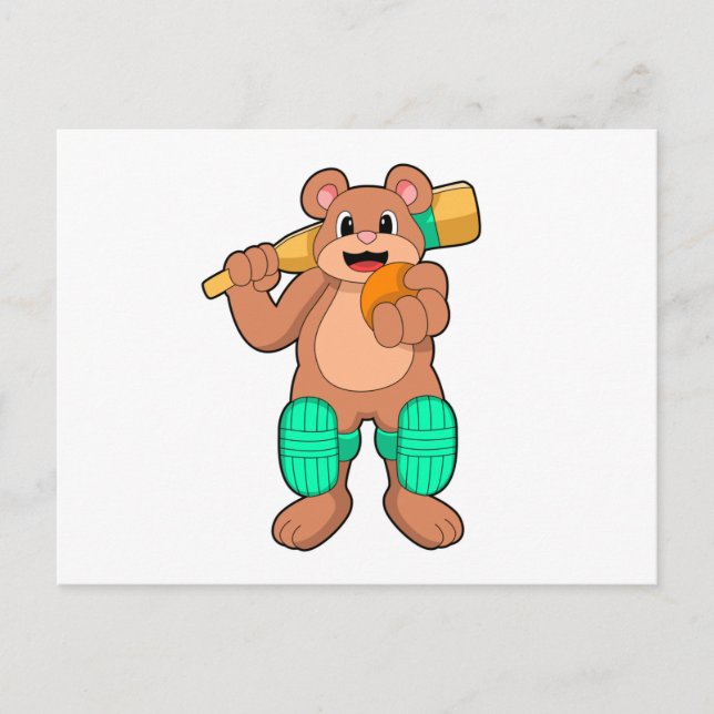 Carte Postale Ours au cricket avec batte de cricket (Devant)