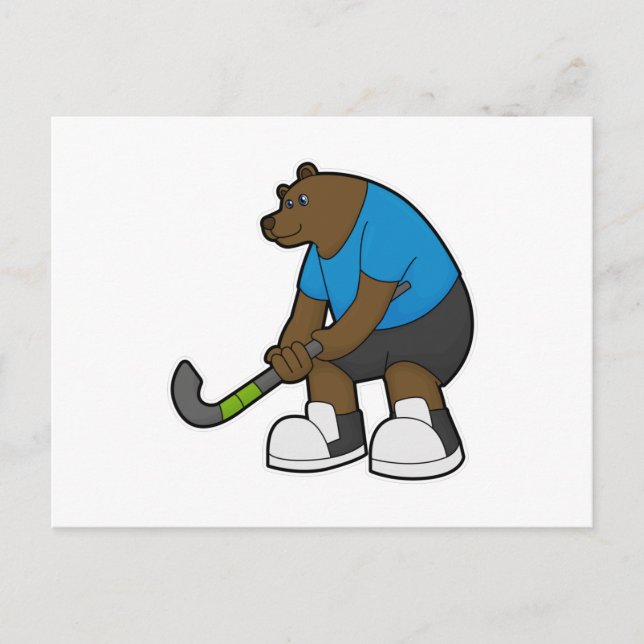 Carte Postale Ours au hockey avec bâton de hockey (Devant)
