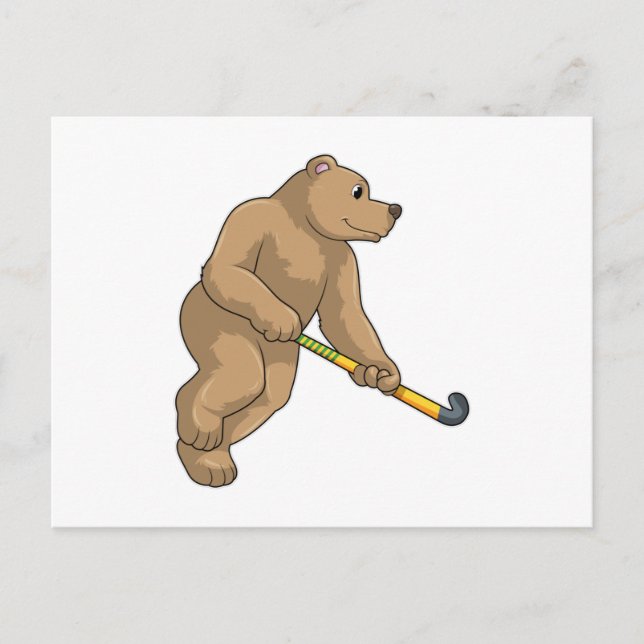 Carte Postale Ours au hockey avec chauve-souris de hockey (Devant)