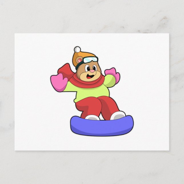 Carte Postale Ours au snowboard avec planche de snowboard (Devant)