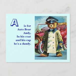 Carte Postale Ours auto Andy - Lettre A - Ours en pelage Vintage