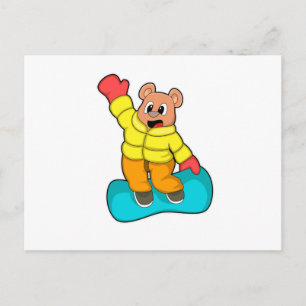 Carte Postale Ours aux sports de snowboard