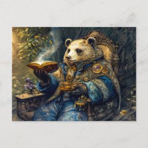 Carte Postale Ours avec livre magique et Teacup