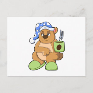 Carte Postale Ours avec tasse de café et dormeur