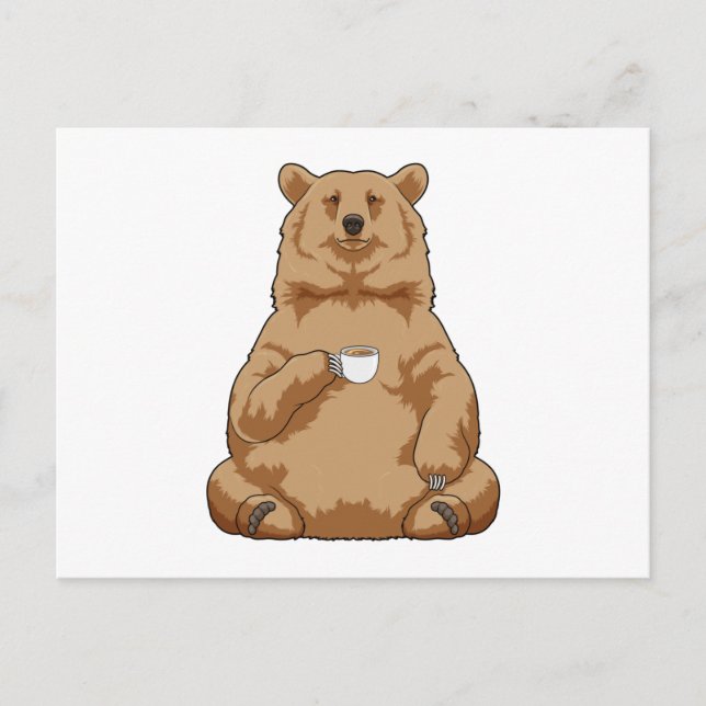 Carte Postale Ours avec une tasse de café (Devant)