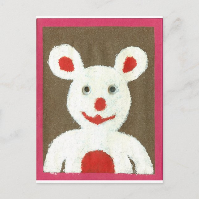 Carte Postale Ours blanc avec nez rouge, bouche et oreilles (Pèr (Devant)