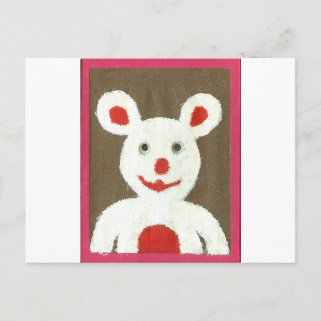 Carte Postale Ours blanc avec nez rouge, bouche et oreilles (Pèr (Devant)