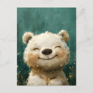 Carte Postale Ours blanc joyeux dans la forêt lunaire
