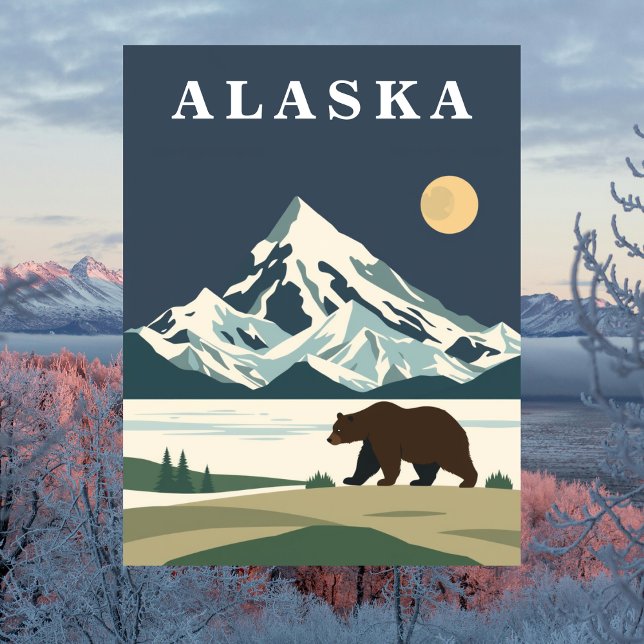 Carte Postale Ours Brun de Voyage Ancien en Alaska (Alaska Vintage Travel Grizzly Bear Postcard
)