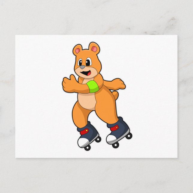 Carte Postale Ours comme patineur avec patins en ligne (Devant)