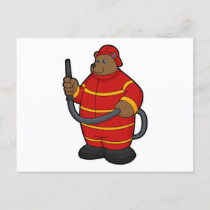 Carte Postale Ours comme pompier avec tuyau