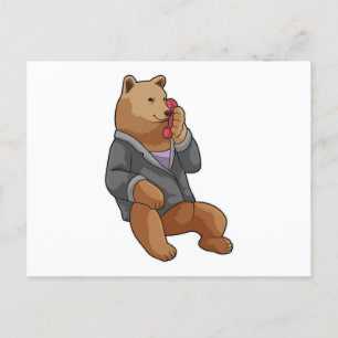 Carte Postale Ours comme secrétaire avec téléphone