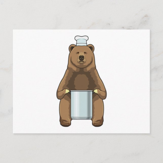 Carte Postale Ours cuisinier avec marmite (Devant)