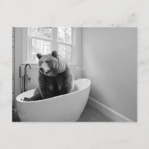 Carte Postale Ours dans Baignoire Bain à bulles