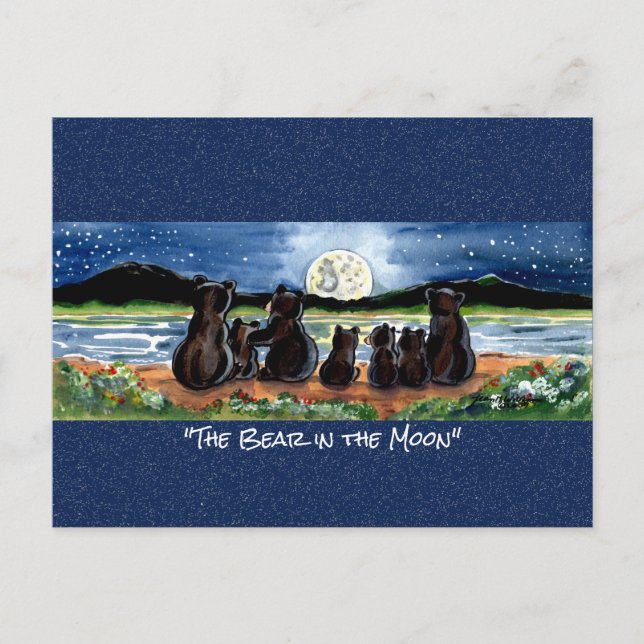Carte postale Ours dans la lune Aquarelle Whimsica (Devant)