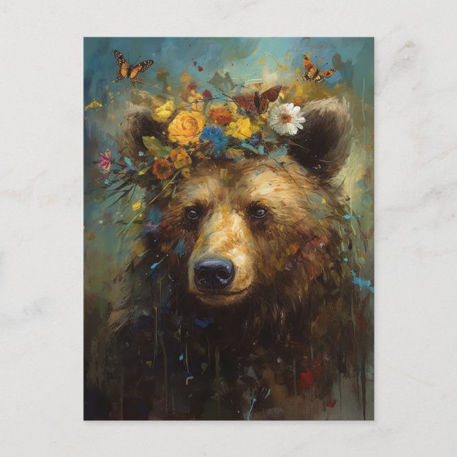 Carte Postale Ours dans une couronne florale (Devant)