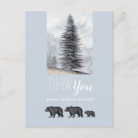 Ours de bois Baby shower Merci gris bleu