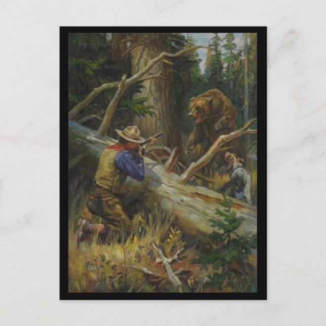 Carte Postale Ours de chasse vintage (Devant)