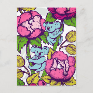Carte Postale Ours de Koala sur la fleur de pivoine
