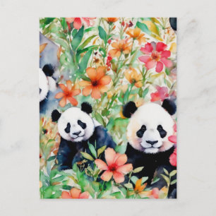 Carte Postale Ours de panda aquarelle