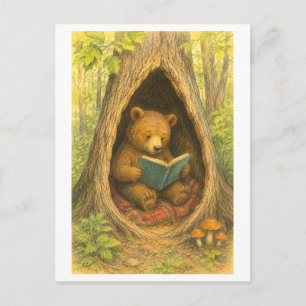 Carte Postale Ours de style vintage lisant dans un arbre