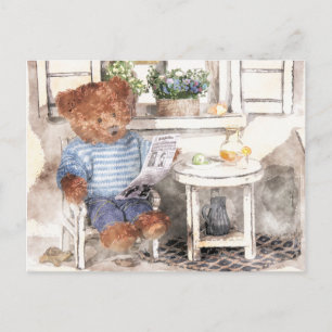 Carte Postale Ours Dinky Aquarelle - Lecture Ours