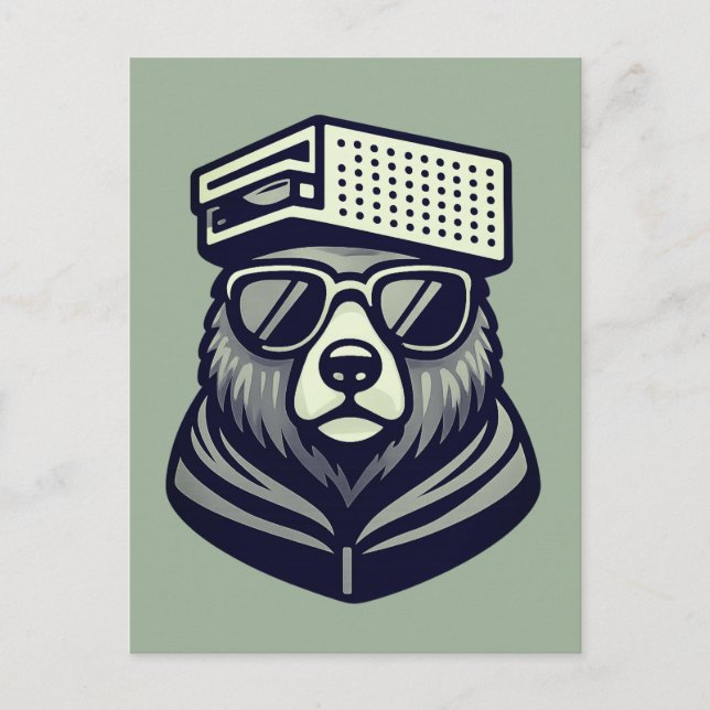 Carte Postale Ours Drôle Moderne Avec Chapeau Râpe à Fromage Ver (Devant)