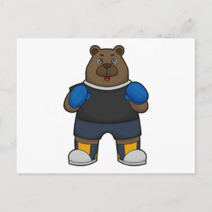 Carte Postale Ours en boxeur avec gants de boxe