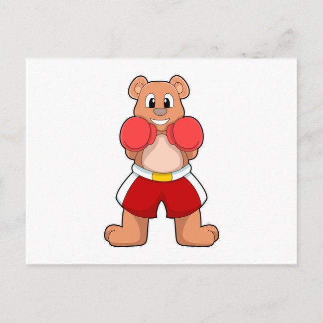 Carte Postale Ours en Boxeur avec gants de boxe (Devant)