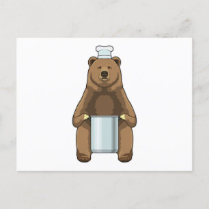 Carte Postale Ours en cuisinier avec marmite