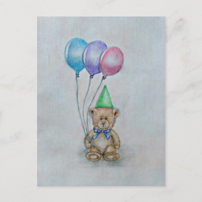 Carte Postale ours en peluche avec ballons (Devant)