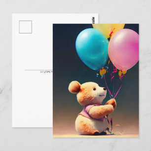 Carte Postale Ours en peluche avec ballons, Point de passage