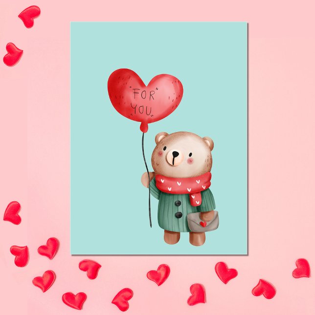 Carte Postale Ours en peluche de la Saint Valentin tenant un bal (Créateur téléchargé)