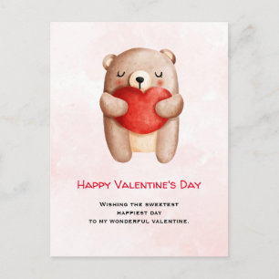 Carte Postale Ours en peluche mignonne portant un coeur rouge Sa