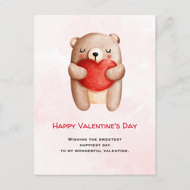 Carte Postale Ours en peluche mignonne portant un coeur rouge Sa (Devant)