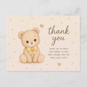 Carte Postale Ours en peluche noeud papillon jaune Remerciement