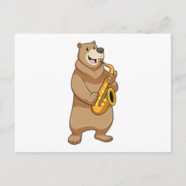 Carte Postale Ours en tant que musicien avec saxophone (Devant)