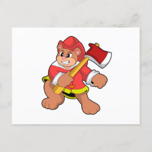 Carte Postale Ours en tant que pompier avec une hache
