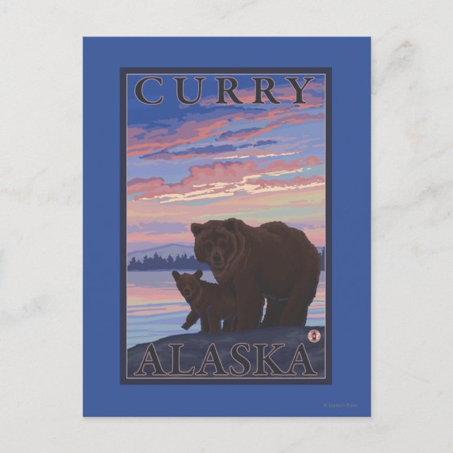 Carte Postale Ours et cub - Curry, Alaska (Devant)