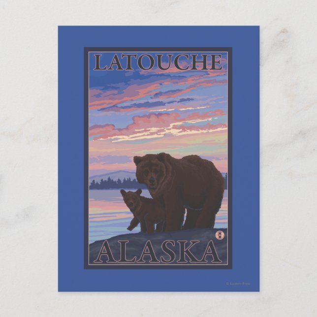 Carte Postale Ours et cub - Latouche, Alaska (Devant)