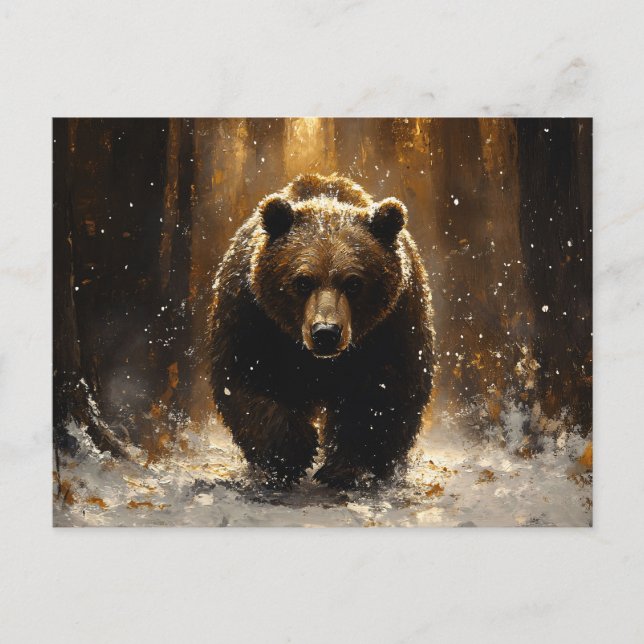 Carte Postale Ours grizzli dans la peinture forestière (Devant)