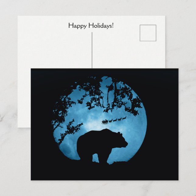 Carte Postale Ours Joyeuses Fêtes et Père Noël (Devant / Derrière)