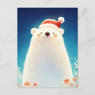 Carte Postale Ours joyeux Noël au chapeau de Père Noël