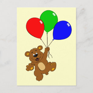 Carte Postale Ours mignon avec ballons dessin animé enfants cart