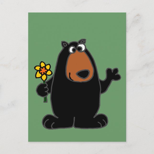 Carte Postale Ours noir mignon avec Daffodique (Devant)
