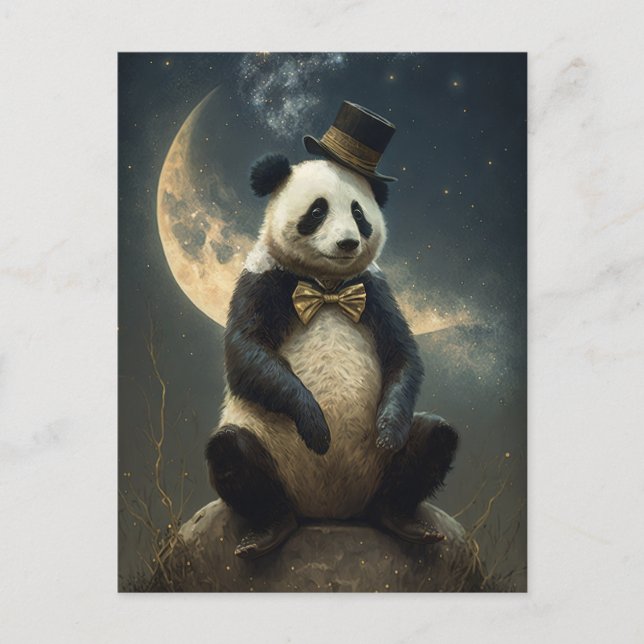 Carte Postale Ours Panda Lune vintage (Devant)