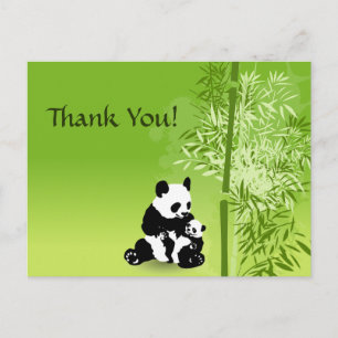 Carte Postale Ours Pandas, Maman et Bébé avec Bambou Merci